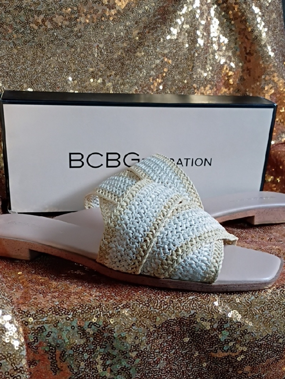 BCBG Cream Braided Slide Sandals